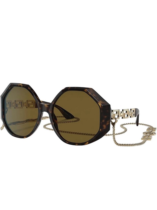 Versace Tortoiseshell Octagonal Sunglasses with Gold Chain Link Temples